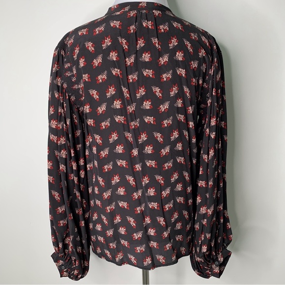 FRAME Women's Black Silk Long Sleeve Floral Button Down Blouse Size Small - Picture 6 of 8